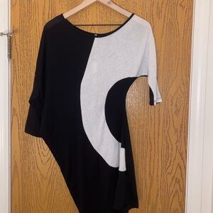 Cejon Asymmetrical Black and Cream Dress
